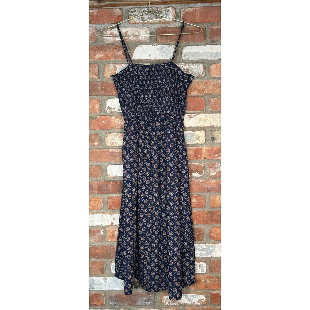 ABOUND Smocked Bodice Navy Floral Midi Dress Size Medium - Picture 2 of 7